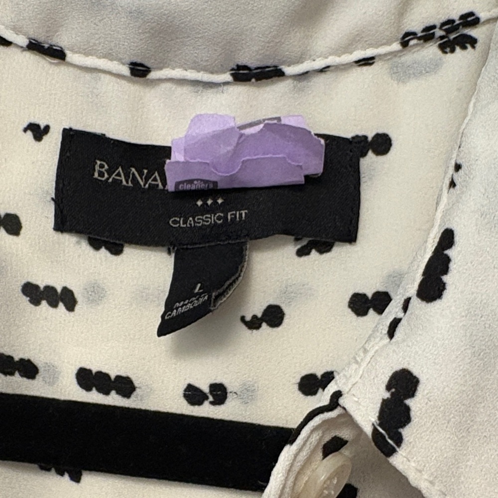 Banana Republic Women's Sleeveless Blouse White Black Dot Pattern Size L Large - Picture 3 of 4